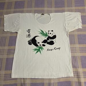 Vintage 70s 80s Hong Kong Panda Bears Souvenir T Shirt Painted Golden Wheel